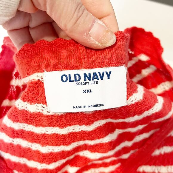 Old Navy So Soft Lite Striped V Neck Long Sleeve Cardigan Sweater Red White XXL - Picture 2 of 5